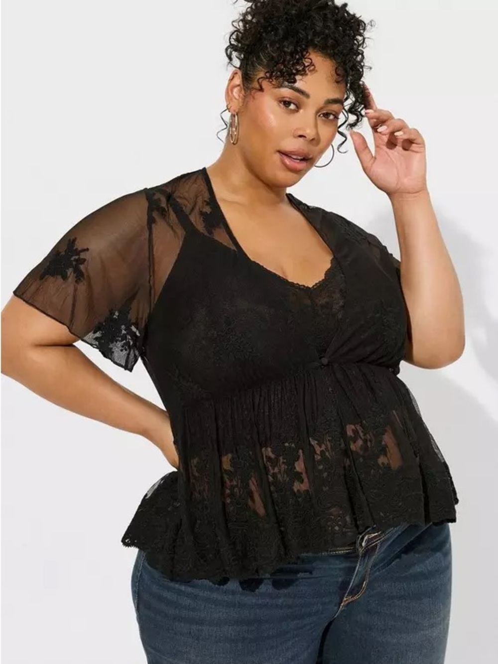 Torrid Curve Black Lace Peplum Top